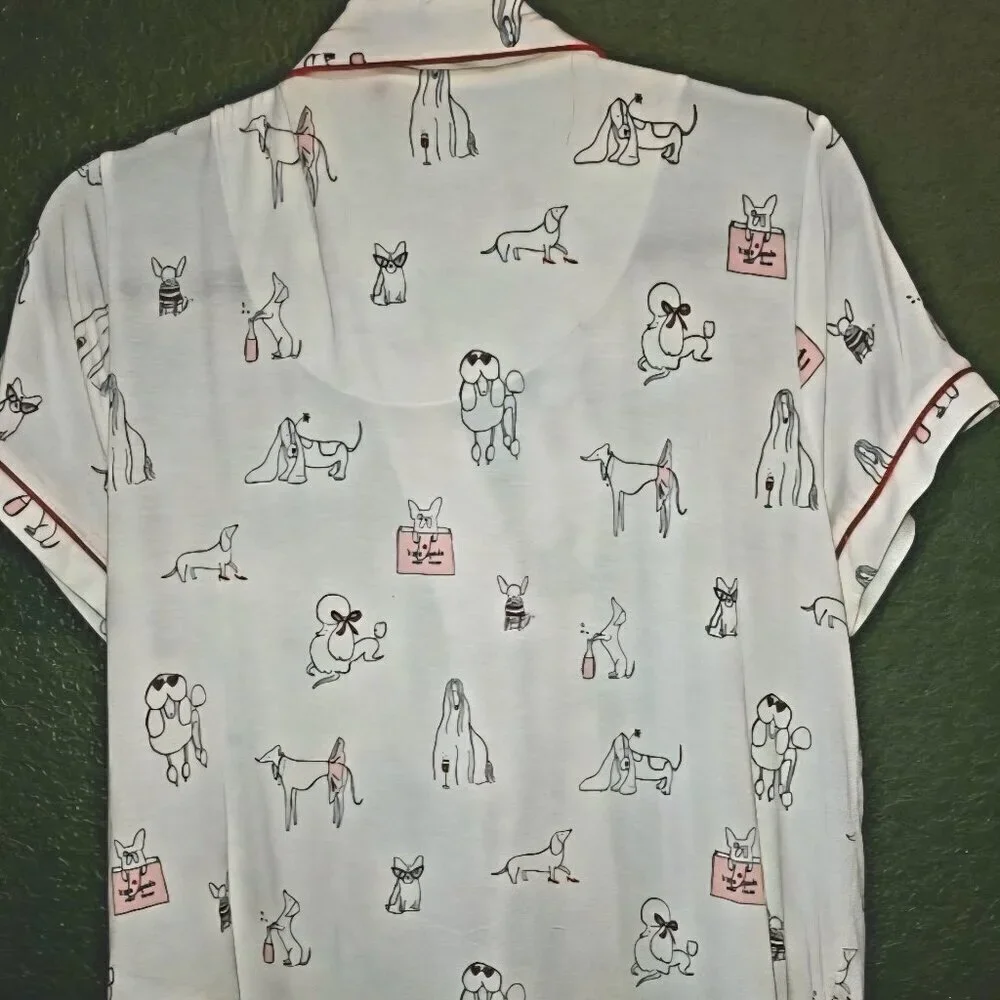 Kate Spade Cute Dog Lovers Soft PJ Top Shirt Button Up Leisure  M